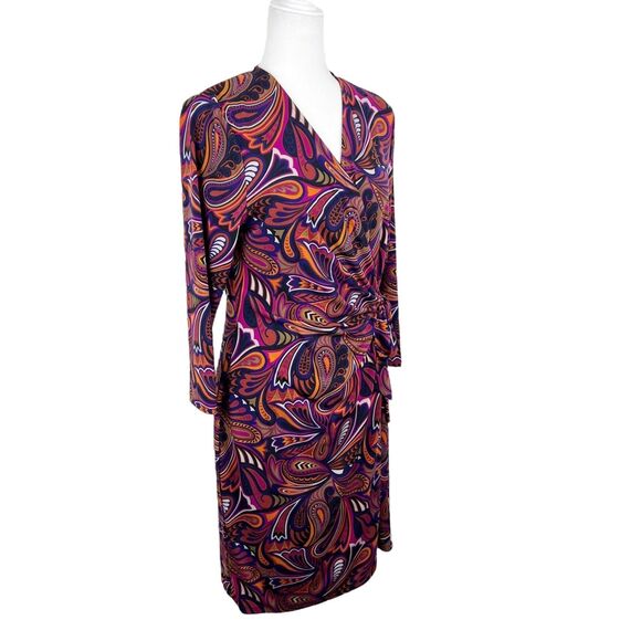 Anne Klein Dress Women 14 Pink African Violet Combo Surplice V-Neck 3/4 Sleeve - Picture 4 of 14